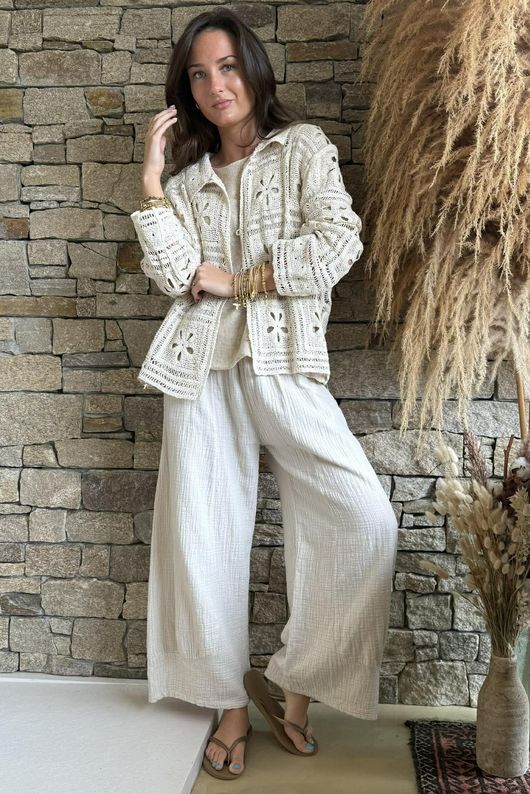 Trivento Patchwork Crochet Jacket Stone